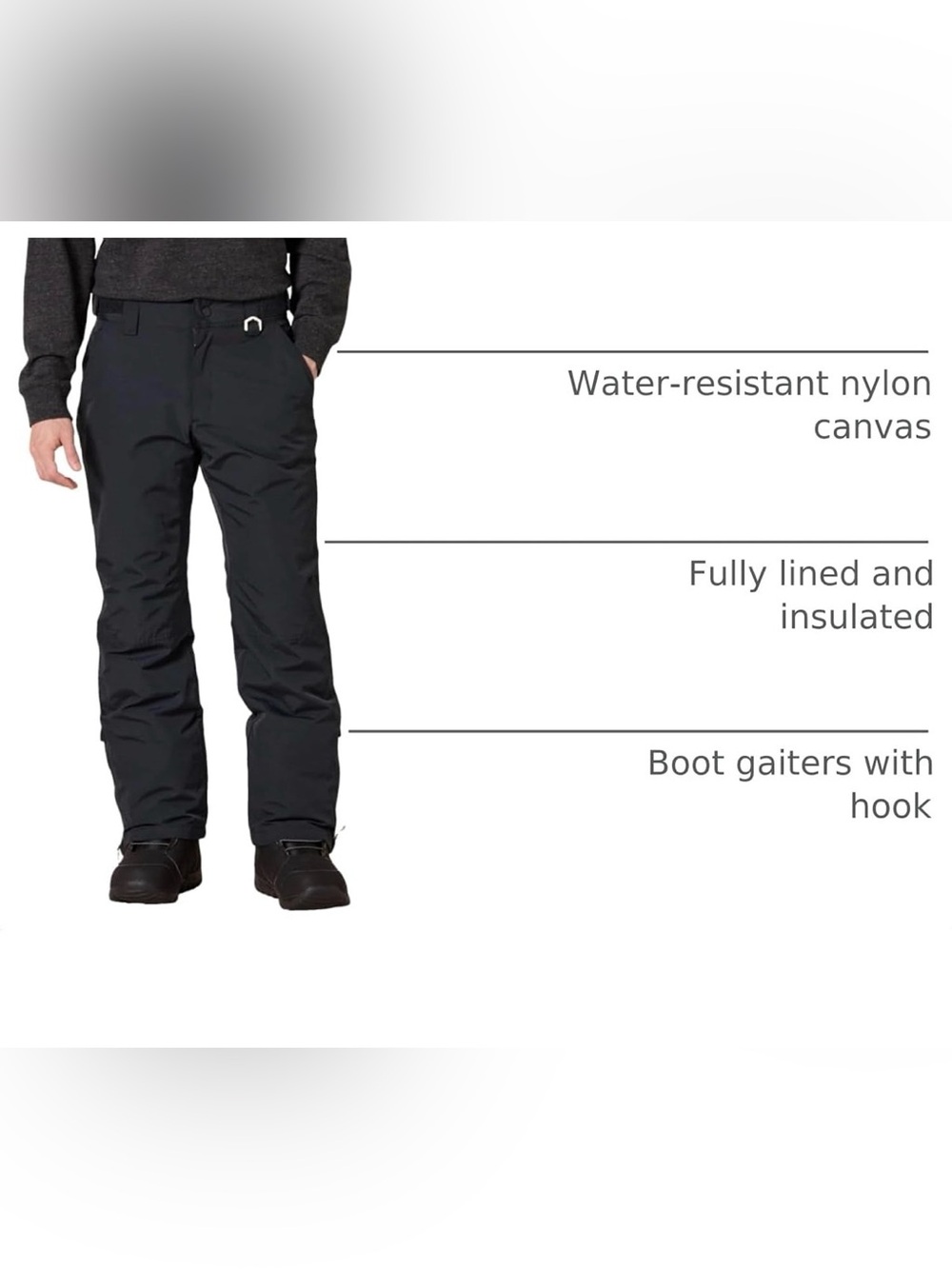 Amazon Essentials Men's Black Snow Pants - Insulated Ski Trousers